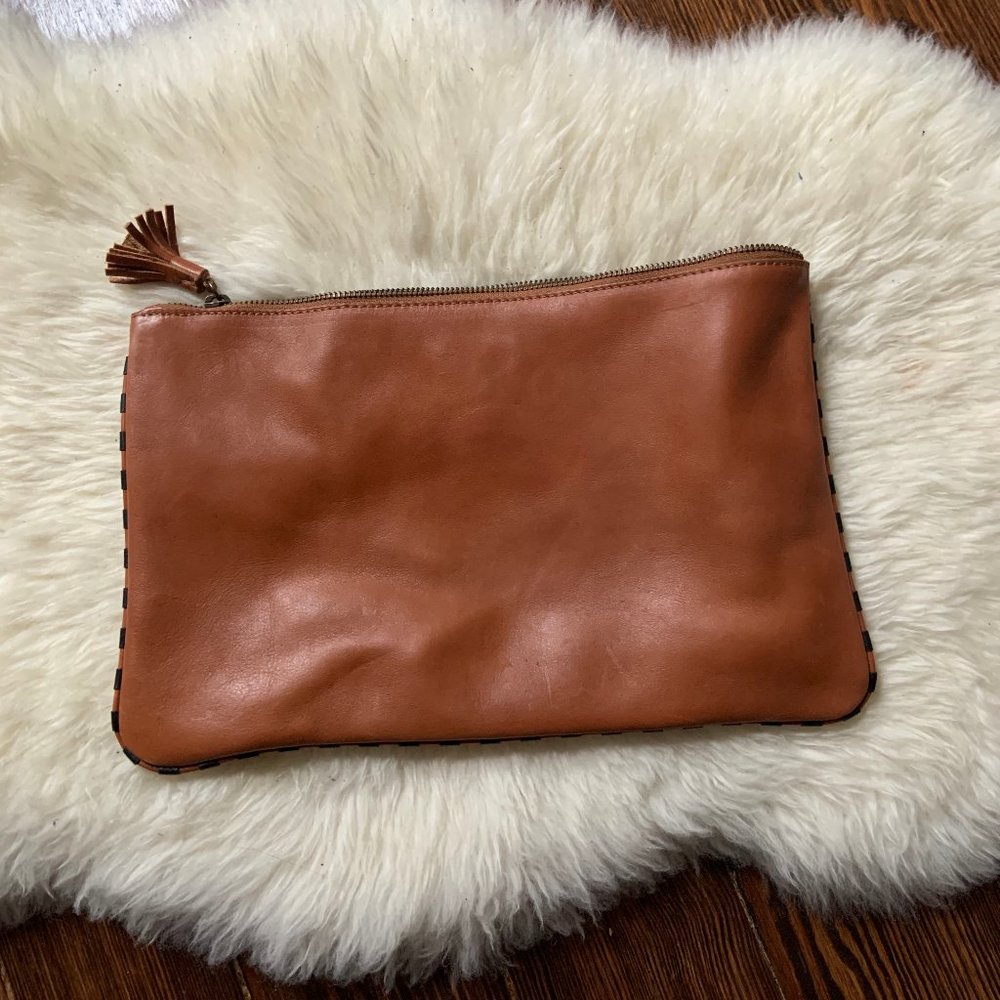 Madewell Leather Clutch Purse iPad Case Camel